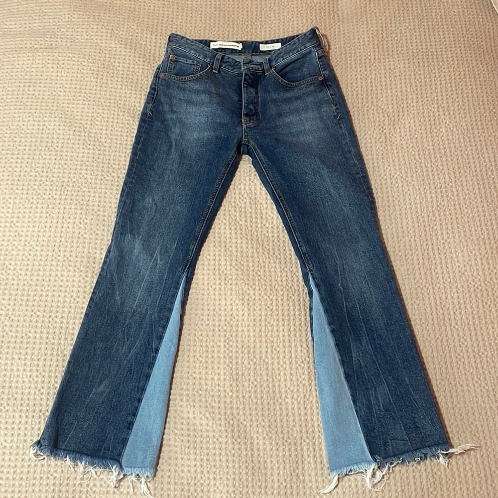 Pilcro and the Letterpress Dark and Light Blue Flare Jeans